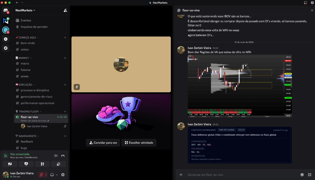 Comunidade NaviMarkets no Discord — Trading Floor ao vivo, canais de mercado e discussões